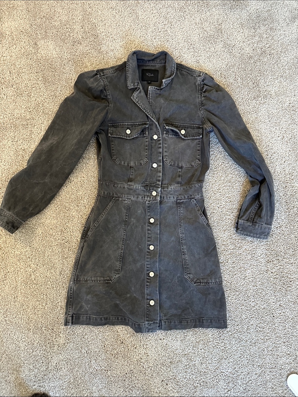 Washed Black Denim Button Front Dress